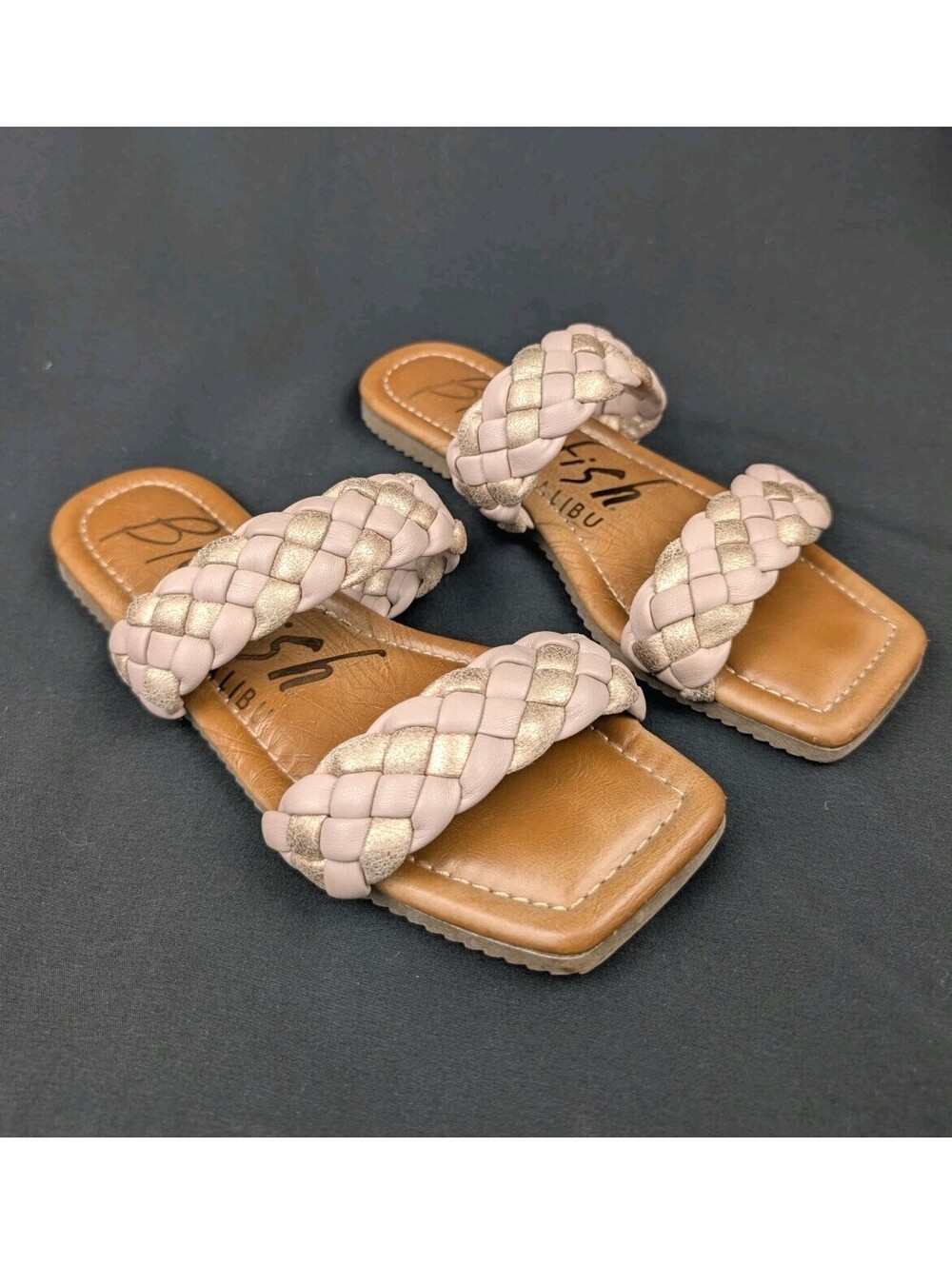 Blowfish Women's Size 6 Zelie Flats/ Sandals 2 Beige And Gold Woven Straps